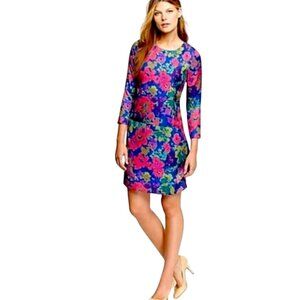 J.Crew Jules Ashbury 100% Silk Subtle Font Pocket Colorful Shift Dress Size 2